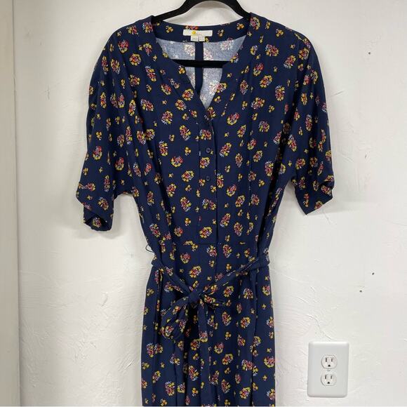 Boden Navy Blue Floral Wide Jumpsuit Belted Womens 12 Fall Casual Boho Modest - Picture 3 of 11